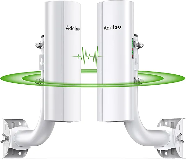 Gigabit Wireless Bridge with Mounts, 5.8G Point to Point Extender, 3KM Outdoor WiFi Bridges with 16dBi Antenna for Barn, Garage, RV, Farm, CCTV/IP Camera, Starlink Network Extension, Network Sharing