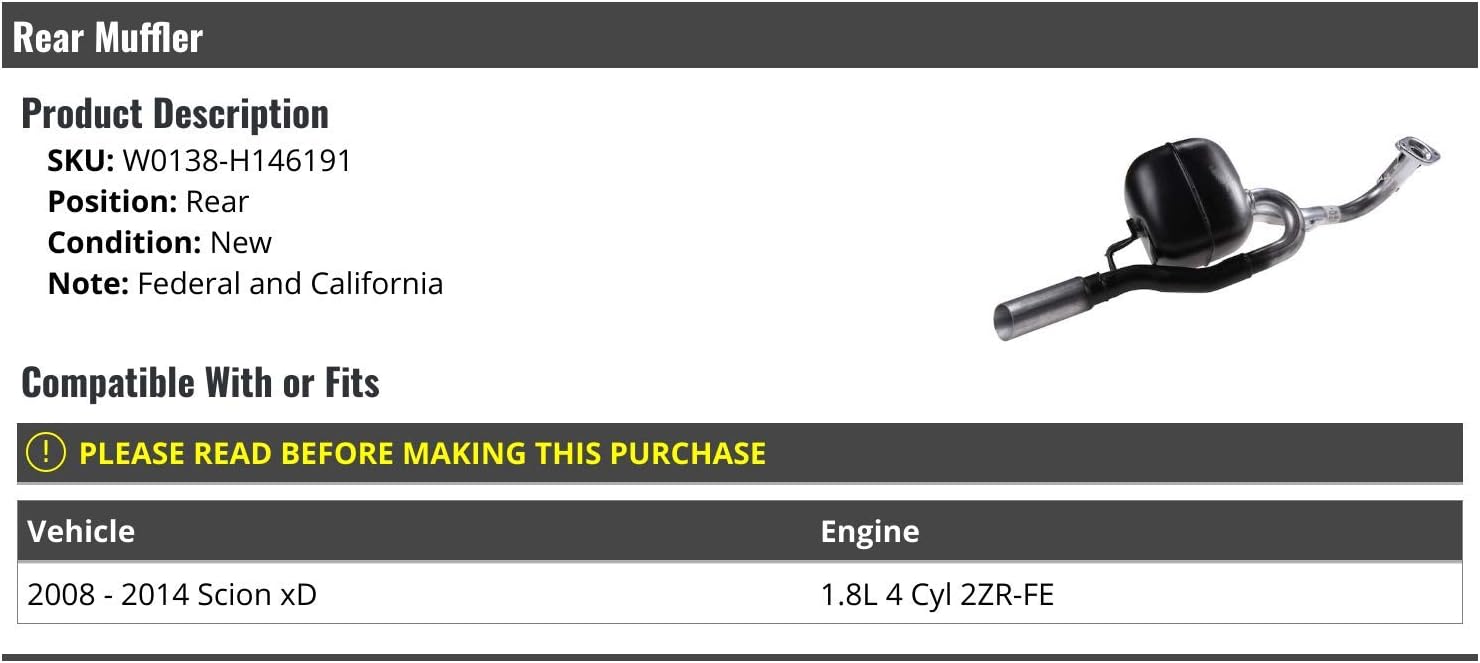 Rear Muffler - Compatible with 2008-2014 Scion xD 1.8L 4-Cylinder 2ZR-FE