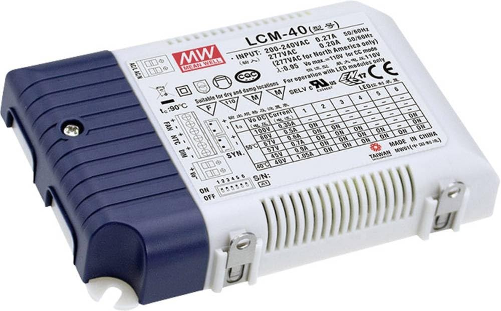MeanWell LCM-40 - Driver LED a corrente costante, 42 W, 0,35-1,05 A, 2-80 V/DC, circuito PFC