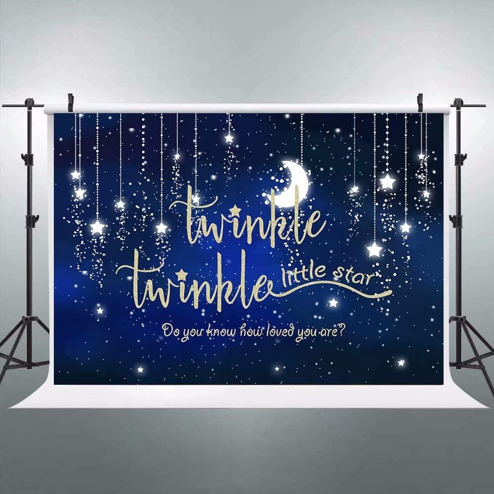 8x6ft Twinke Twinke Little Star Backdrop Gold Glitter Night Sky Background Baby Birthday Party Cake Table Decor Decoration Baby Shower Banner Photo Shoot Booth W-3926
