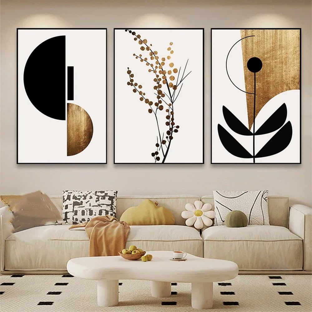 WUHBCZ Art Pictures-Abstract Golden Geometry Plants Leaves Poster and Prints,Nordic Wall Art Canvas Painting Pictures for Living Kitchen Office Room Home Decor-50 * 70cm/3PCS (No Frame)