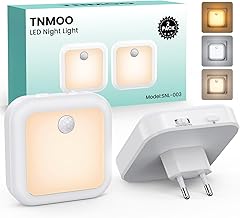 TNMOO LED Nachtlicht Steckdose mit Bewegungsmelder und Dämmerungssensor, 2 Stück 3 Farbtemperaturen Kinder Stufenlos Dimmbare, Steckdosenlicht für Kinderzimmer, Schlafzimmer, Treppen, Gang