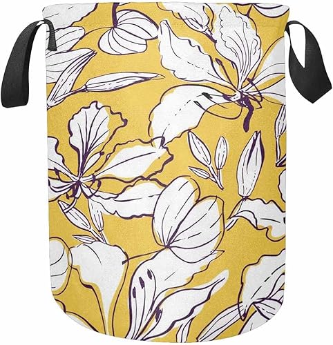 InterestPrint Orchid Tree Flower Light Durable Tall Laundry Bin Freestanding Laundry Basket Collapsible Waterproof Clothes Hamper 16x20 inch