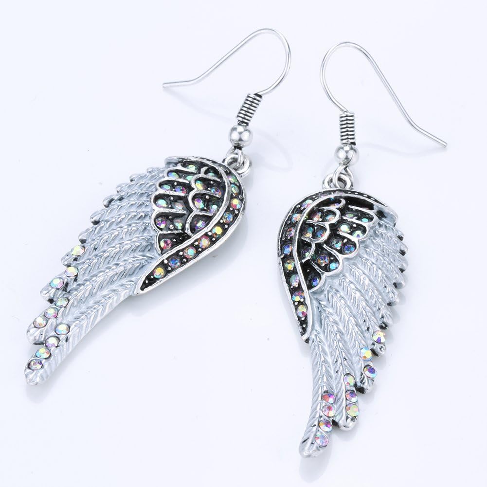 Szxc Women's Crystal Guardian Angel Wings Hypoallergenic Dangle Earrings Biker Jewelry - 2 1/4 inch - Image 3