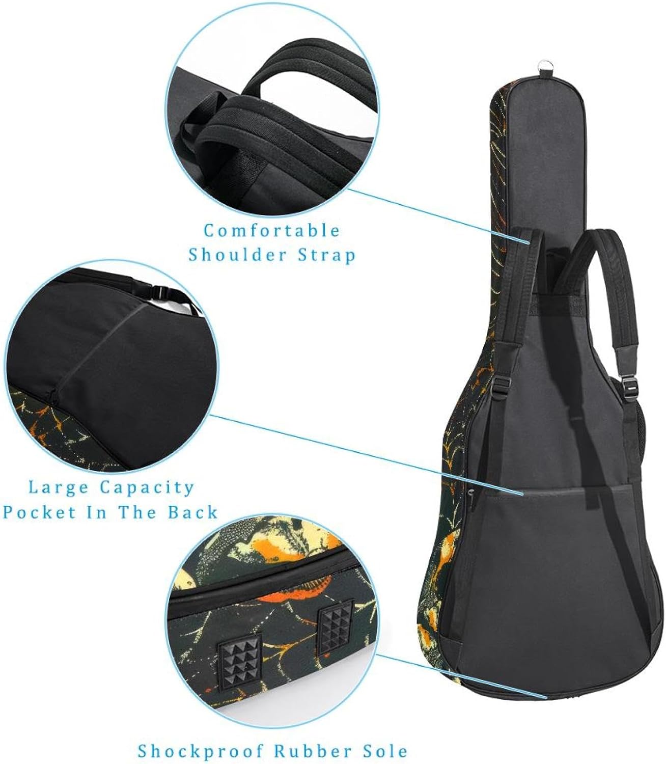Acoustic Guitar Gig Bag 10mm Thick Padding, Soft Waterproof Guitar Case with Adjustable Backpack Straps for 40-42 Inch Guitar, Skulls Mushroom Web