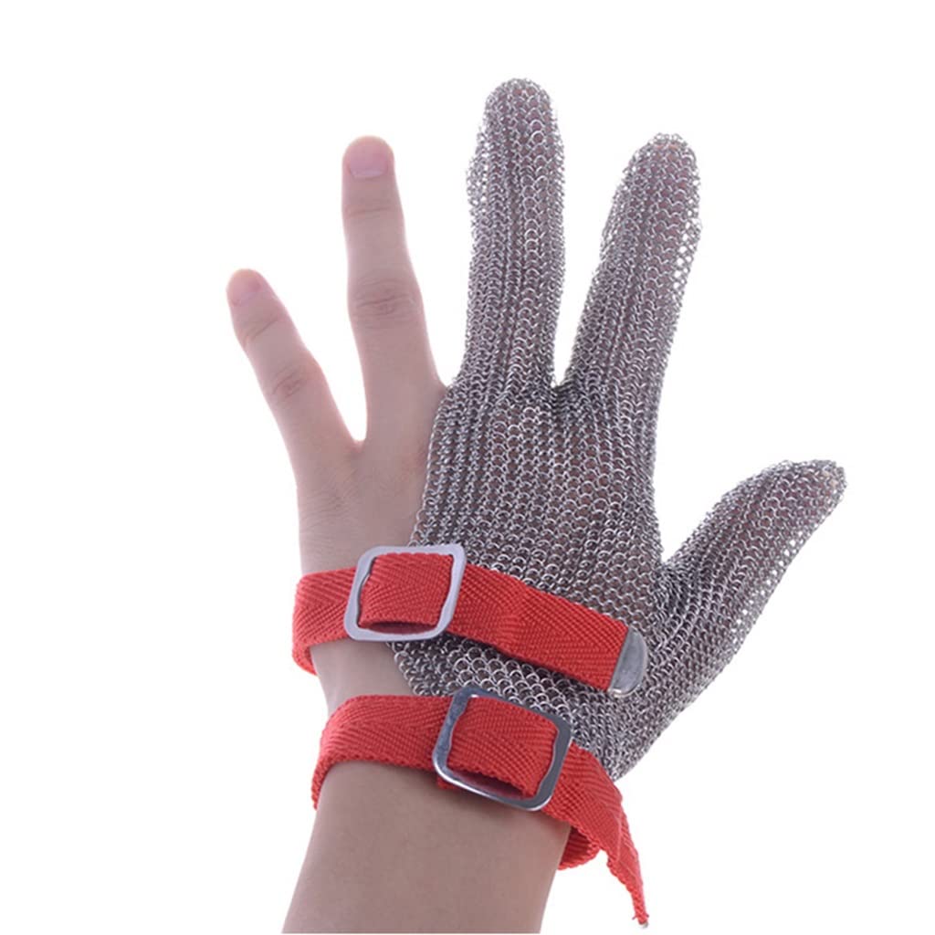 Guantes Resistentes al Corte de Tres Dedos metálicos, adecuados for la Cocina/jardín/Tallado de Madera (Size : 2pcs/S)