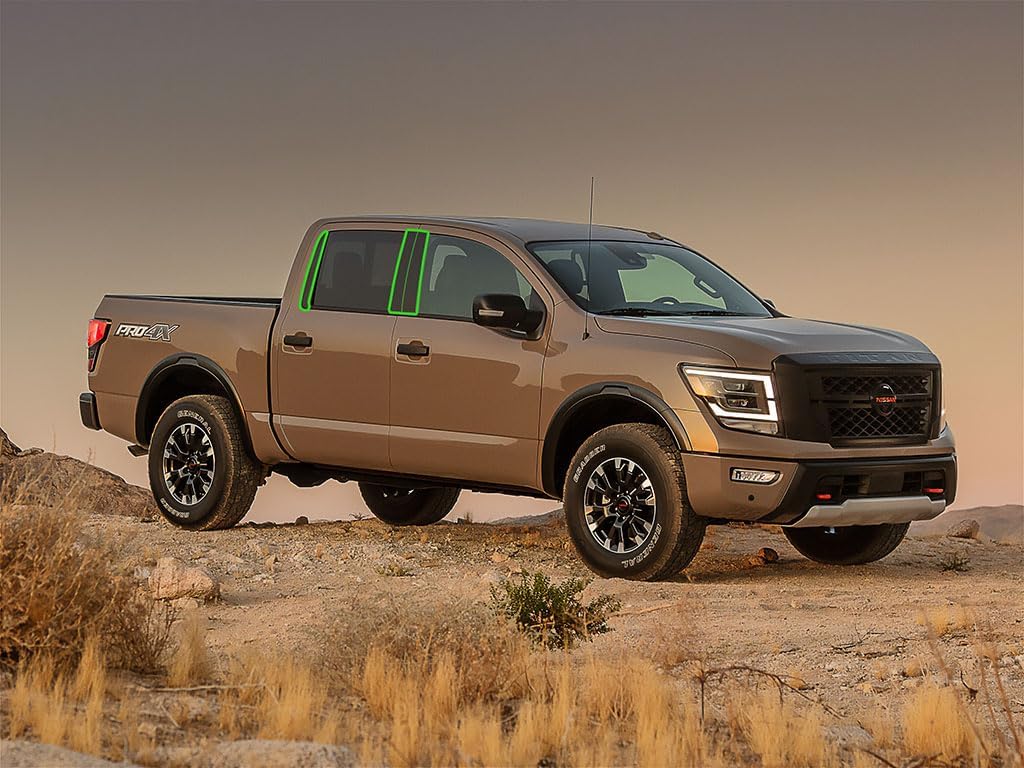 Rvinyl Pillar Post Pre Cut Window Trim Kits in Carbon Fiber 4D Black Compatible with Nissan Titan 2016-2023 Crew Cab - Adhesive Backs