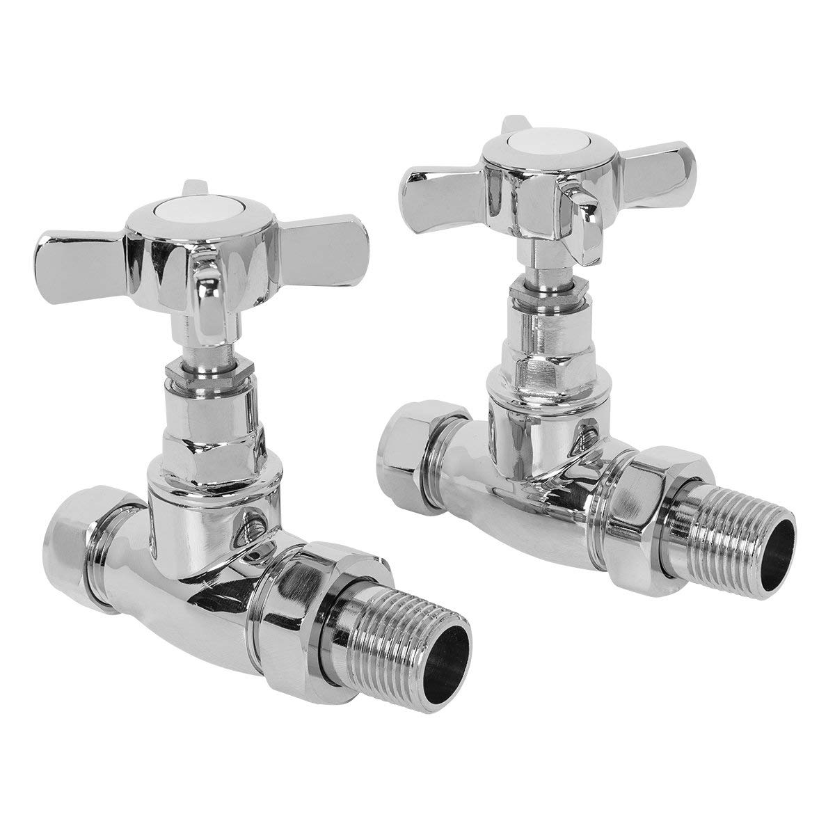 Warmehaus 15Mm Traditional Straight Heated Towel Rail Radiator Valves Chrome - Pair