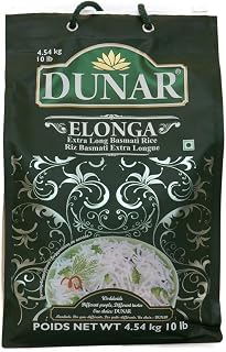 Dunar Elonga Premium 1121 Basmati Rice, Extra Long Grain 10 lb Bag - Authentic Himalayan Aroma