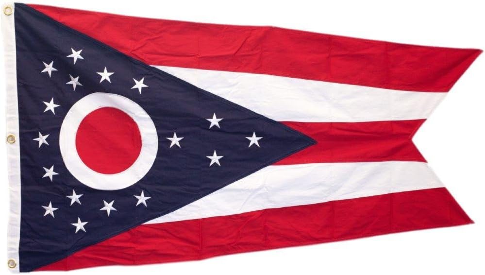 AES 3X5 Embroidered Sewn State of Ohio 100% Cotton 3'x5' Flag Grommets Fade Resistant Double Stitched Premium Penant House Banner Grommets