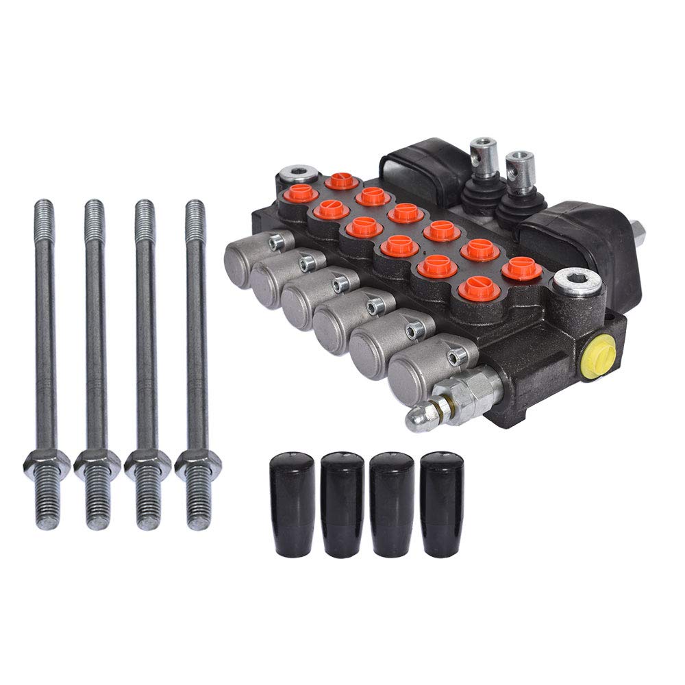 Distributeur hydraulique à Double Effet, 6 tiroirs, 11 GPM, 3625 PSI, avec 2 joysticks et Ports SAE, pour Petits tracteurs, tracteurs, chargeuses et fendeuses de bûches.