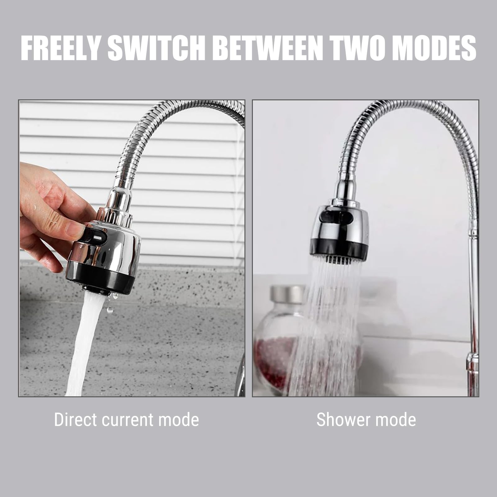 Grifo Cocina Fregadero De Pared Flexible, 360° Giratorio Grifo De Cocina Y BañO De Agua Fria Con 2 Tipos Aerosoles, Acero Inoxidable Monomando Grifo Para Fregadero De Cocina, Ahorro De Agua
