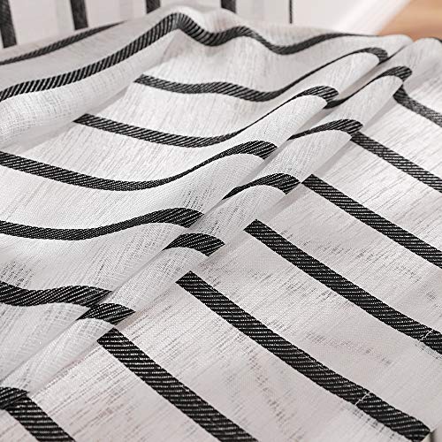 Miulee Farmhouse Sheer Curtains With Pinstriped Pattern 96 Inches Long Bedroom Grommet Country Style Window Curtain Panels, W52 X L96 Black Stripe 2 Panels #TOP3