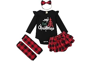 Adorable Baby Girl's First Christmas Outfit: Deer Print Romper and Festive Tutu Dress