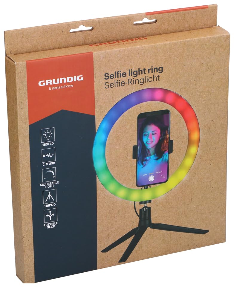 Grundig Ring Light Professionale - Luce Foto LED per Selfie e Telefono - Luce LED Telefono - Luce Anello con Trépied - Luce per Fare i TikTok - Luce Selfie - Beauty Ring Light per Foto e Video