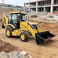 Heavy Duty Compact Wheel Backhoe Loader with Hydraulic Front Bucket and Rear Excavator Arm, Mini Loader Backhoe for Construction, Trenching and Earth Moving