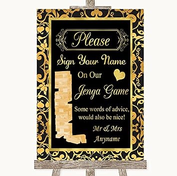 Black & Gold Damask Wedding Sign Collection Black & Gold Damask Jenga Guest Book Wedding Sign