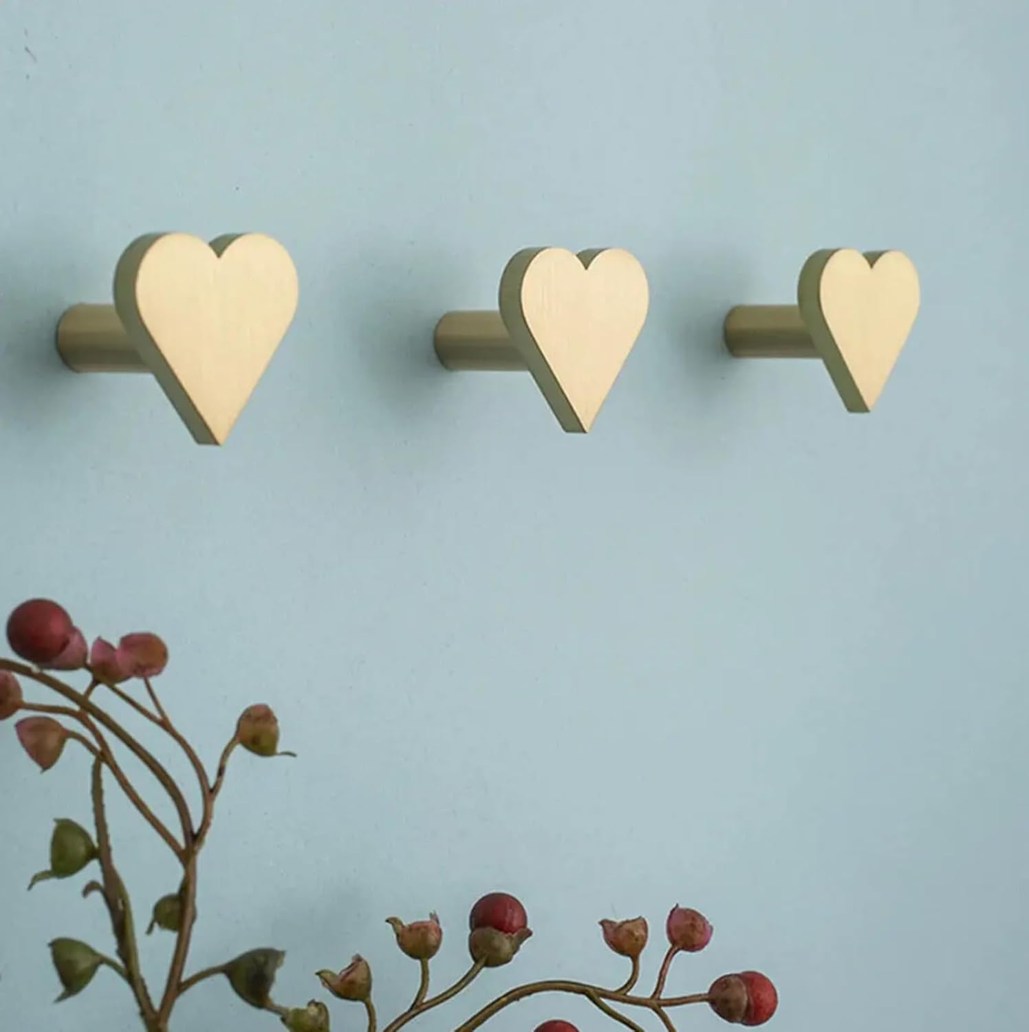 MFYS Solid Brass Love Heart Wall Mounted Coat Hooks Cute Clothes Hangers for Bedroom Gold Keys Hats Bags Racks (1)