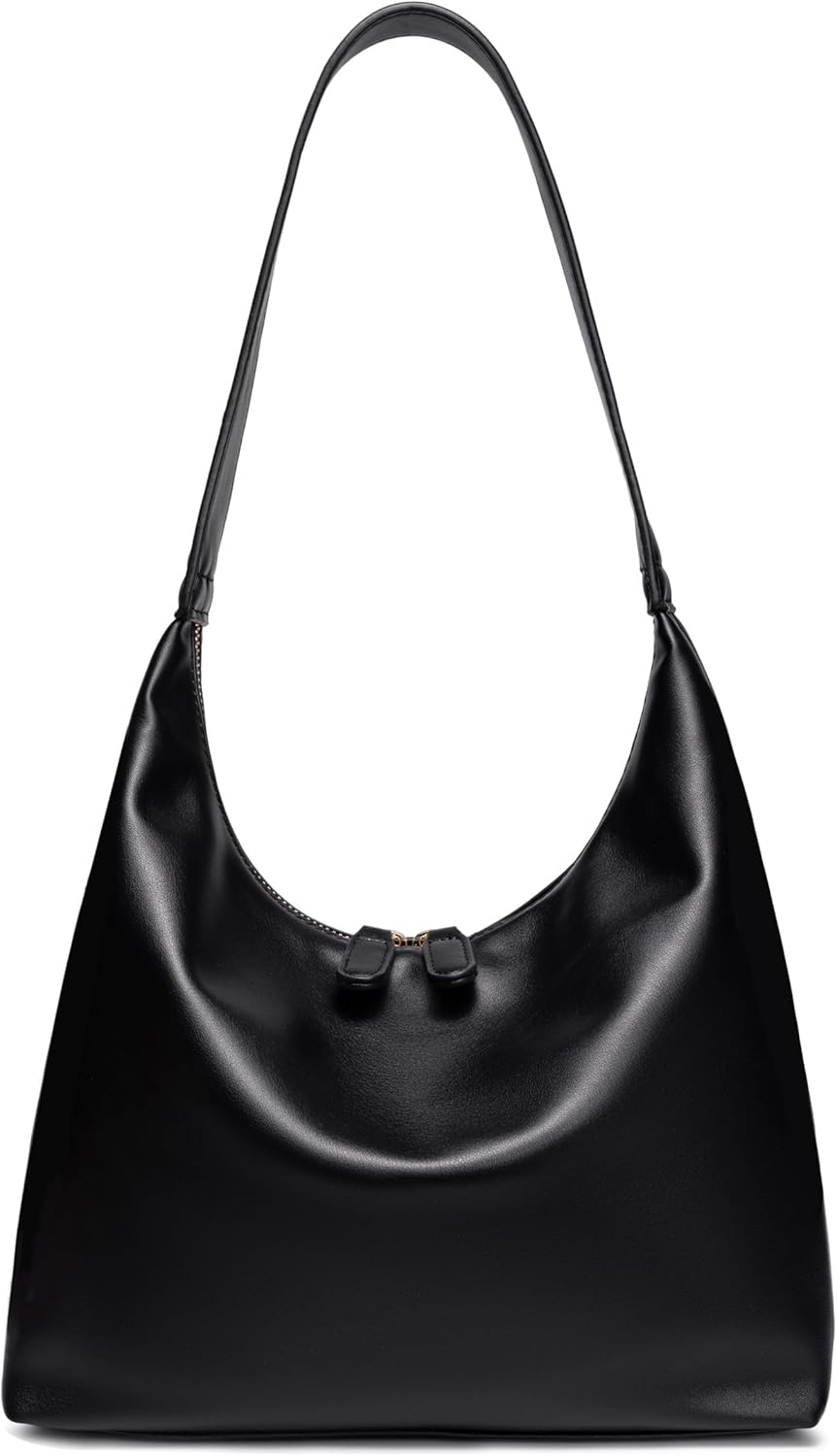 Leather Hobo Bags for Women Small Soft Shoulder Purse Slouchy Tote Handbags with Double Zipper Design