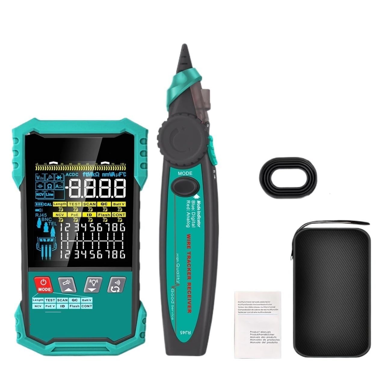 TOOLTOP 400M Tester for cavi di rete RJ45 BNC Test for 6000 conteggi Multimetro multifunzione 2 in 1 POE Tracker for(ET623 With 7 ID)