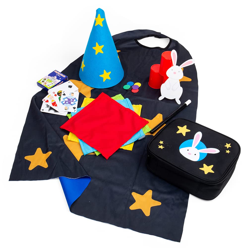Bigjigs Toys Zauberset, 12-teiliges Kinder-Magie-Set mit Sternumhang & Zylinderhut