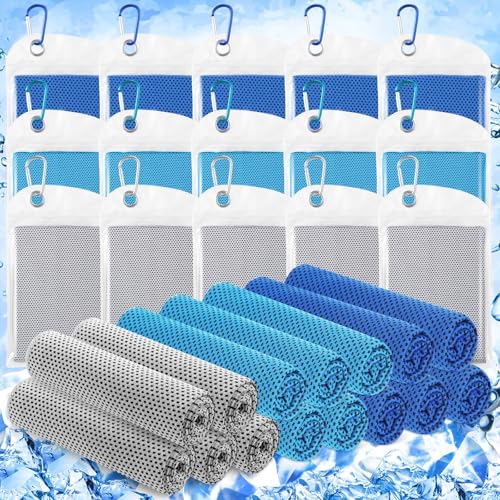 Hosuly 15 Pcs Cooling Towels 40" x 12", Dark Blue,Light Blue,Light Gray