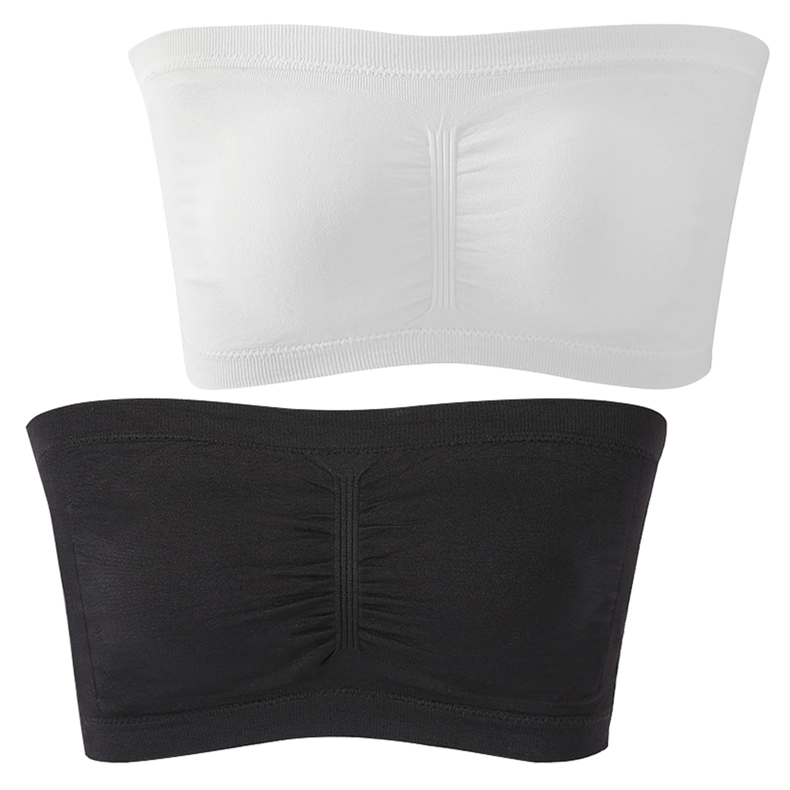 mtuihfo 2 PCS Bandeau Tops Women, Strapless Bras, Tube Top Bra Bralette (UK, Alpha, XL, Regular, Black&White)