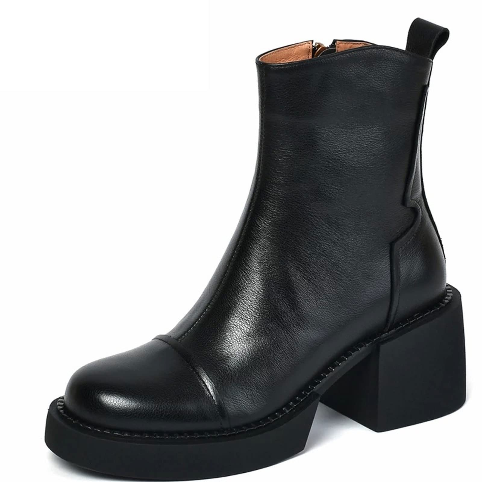 Torneh Bottes en cuir pour femmes à talon haut épais automne hiver fermeture éclair latérale chaussures de bureau bottes en cuir pour femmes (couleur : noir, taille : 5.5 UK)
