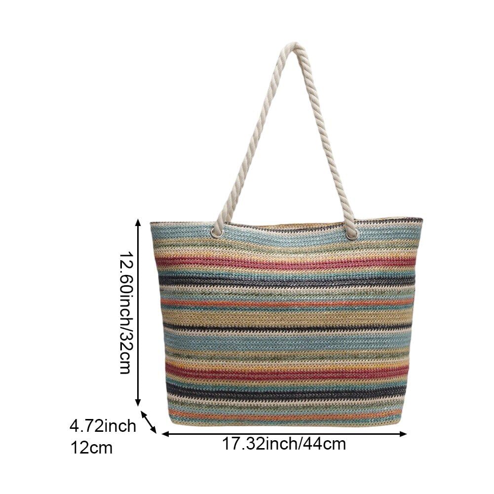 De Plage D'été pour Femme, Cabas en Paille Rayée Colorée, À Main Tissé pour Les Vacances