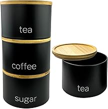 3 Pieces Jar with Wooden Lid Tea Coffee Sugar Canister Storage Container Bowl Pots Kitchen Storage Tins (Black)