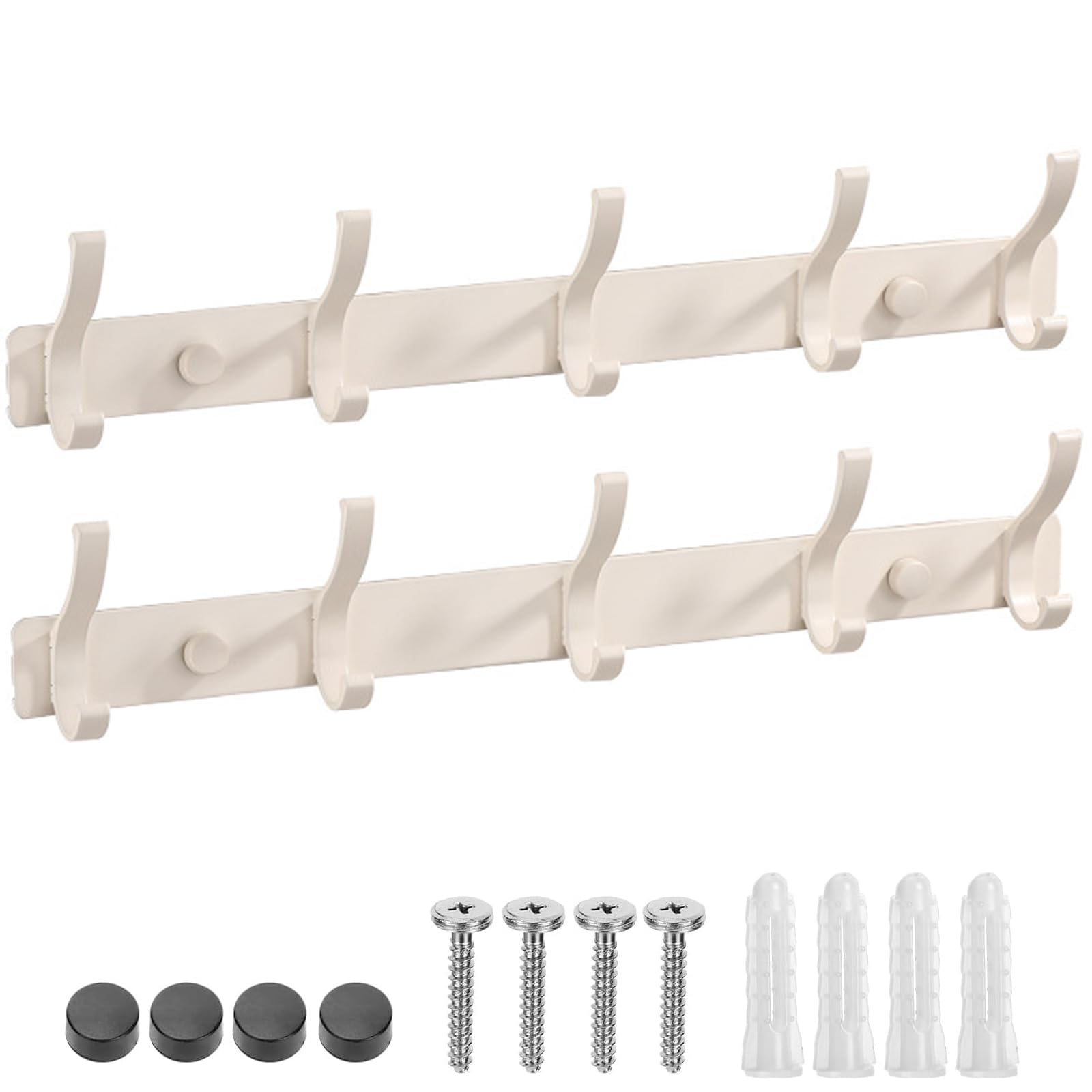2 Pack Coat Hooks Wall Mounted with 10 Hooks Total , Hanger Wall Double Hook Rack, Heavy Duty Rust-Proof Coat Rack for Jackets, Bags, Hats & Towels in Bathroom, Bedroom, Kitchen & Entryway (white)