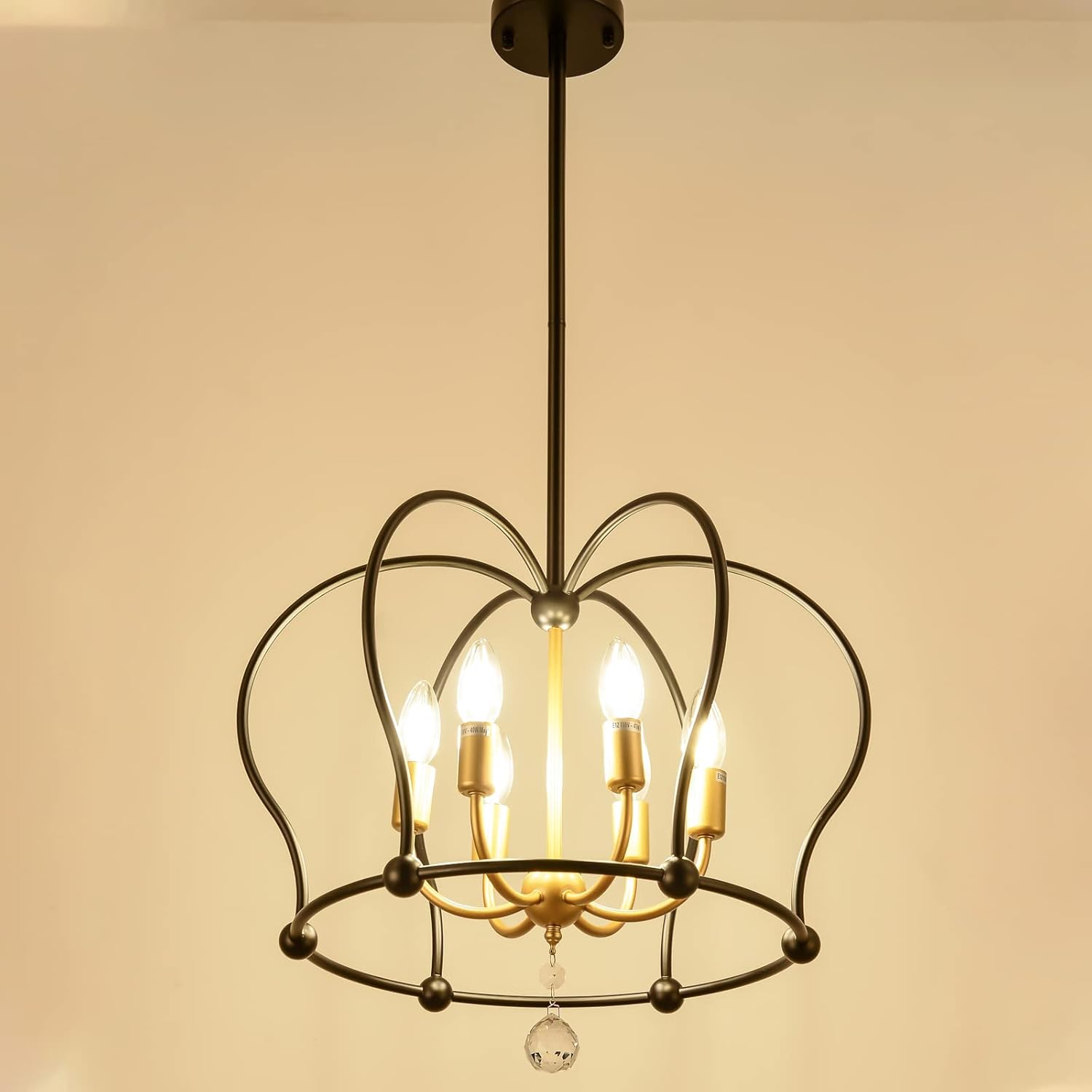 Prоmо 40% оƒƒ Black and Gold Candle Chandelier, Trongee 6-Light Pendant Light Fixtures with Hanging Crystal for Dining Room, Modern Chandelier for Kitchen，Bedroom, Foyer