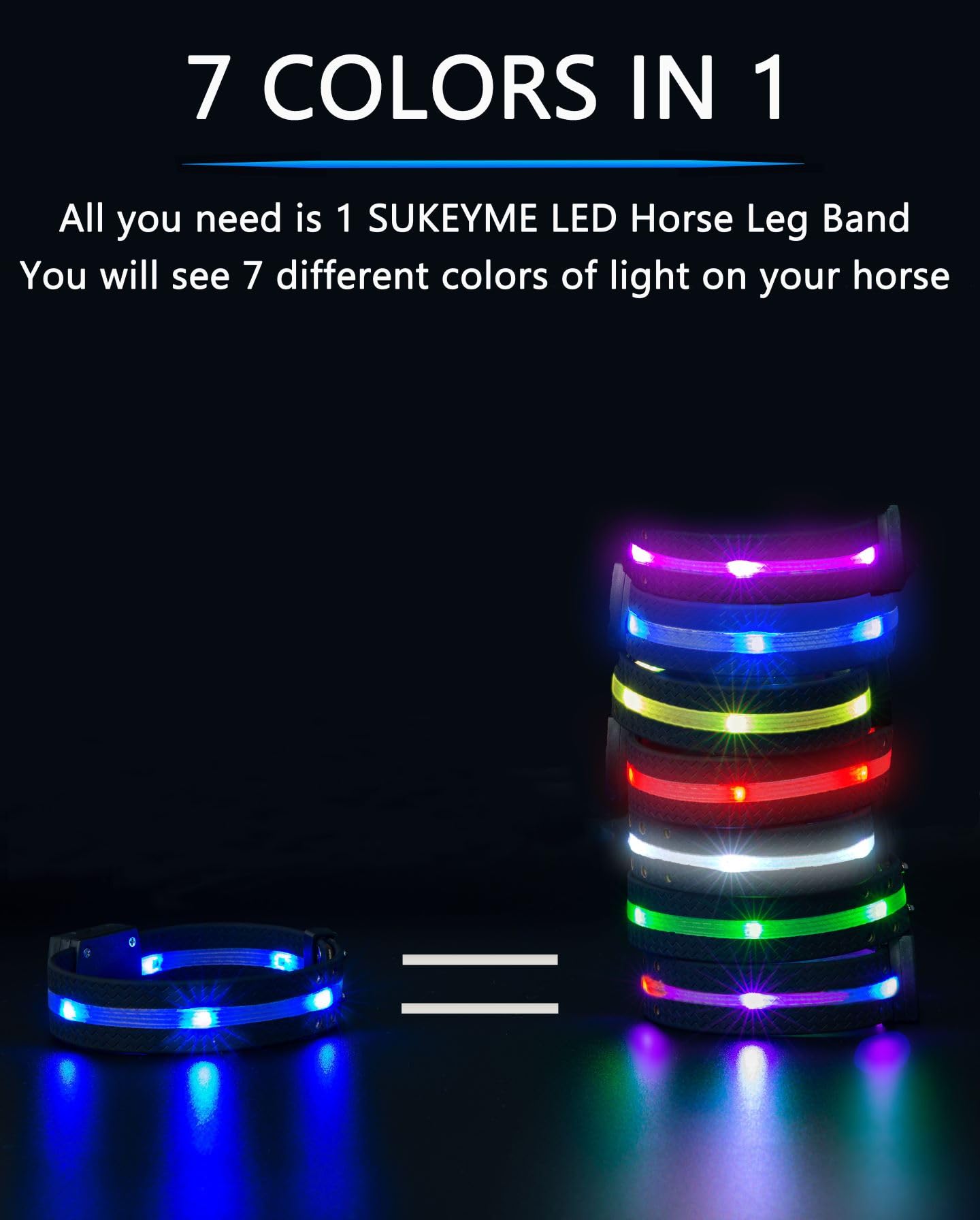 4pcs LED Horse Leg Band, 7 Colors in 1 Light up Horse Tack, USB Rechargeable LED Horse Light - Added Visibility & Safety for Night Horse Riding: Draft