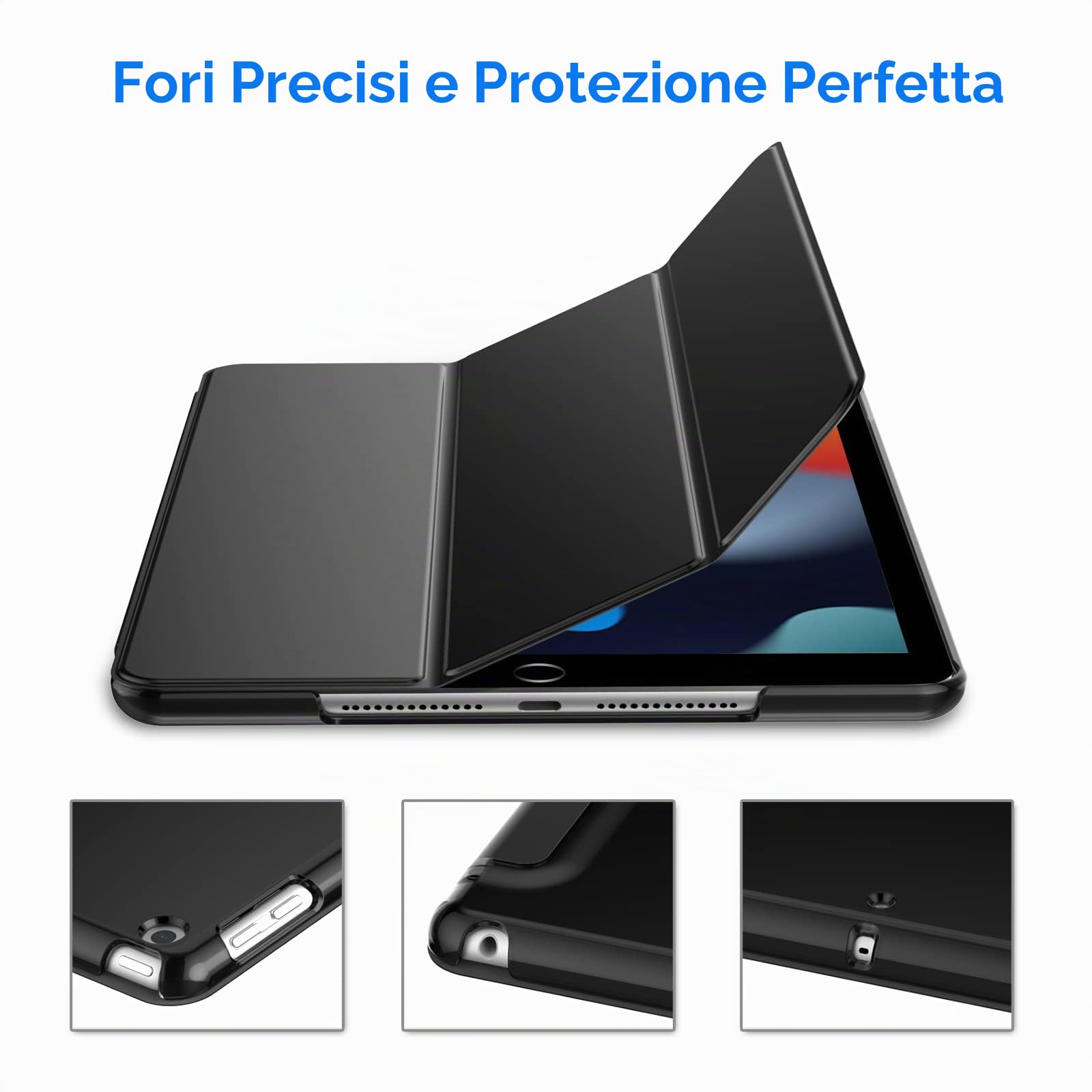 JETech Custodia iPad 10,2 Pollici 2021/2020/2019 9/8/7 Generazione Cover Auto Svegliati/Sonno Nero