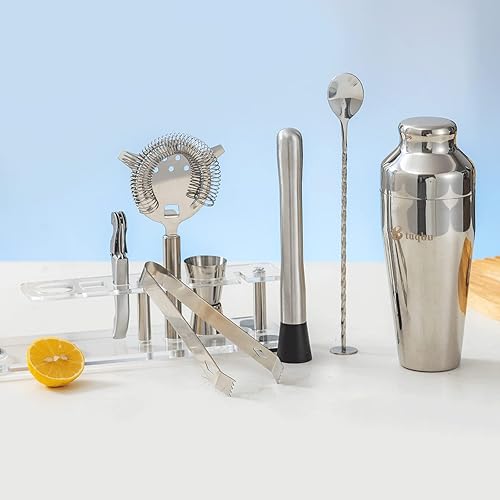 Miniatura 2 de Juego de coctelera con soporte arcílico, kit de barman de mixología para mezclar bebidas | Juego de mixología con 7 herramientas de bar Kit de