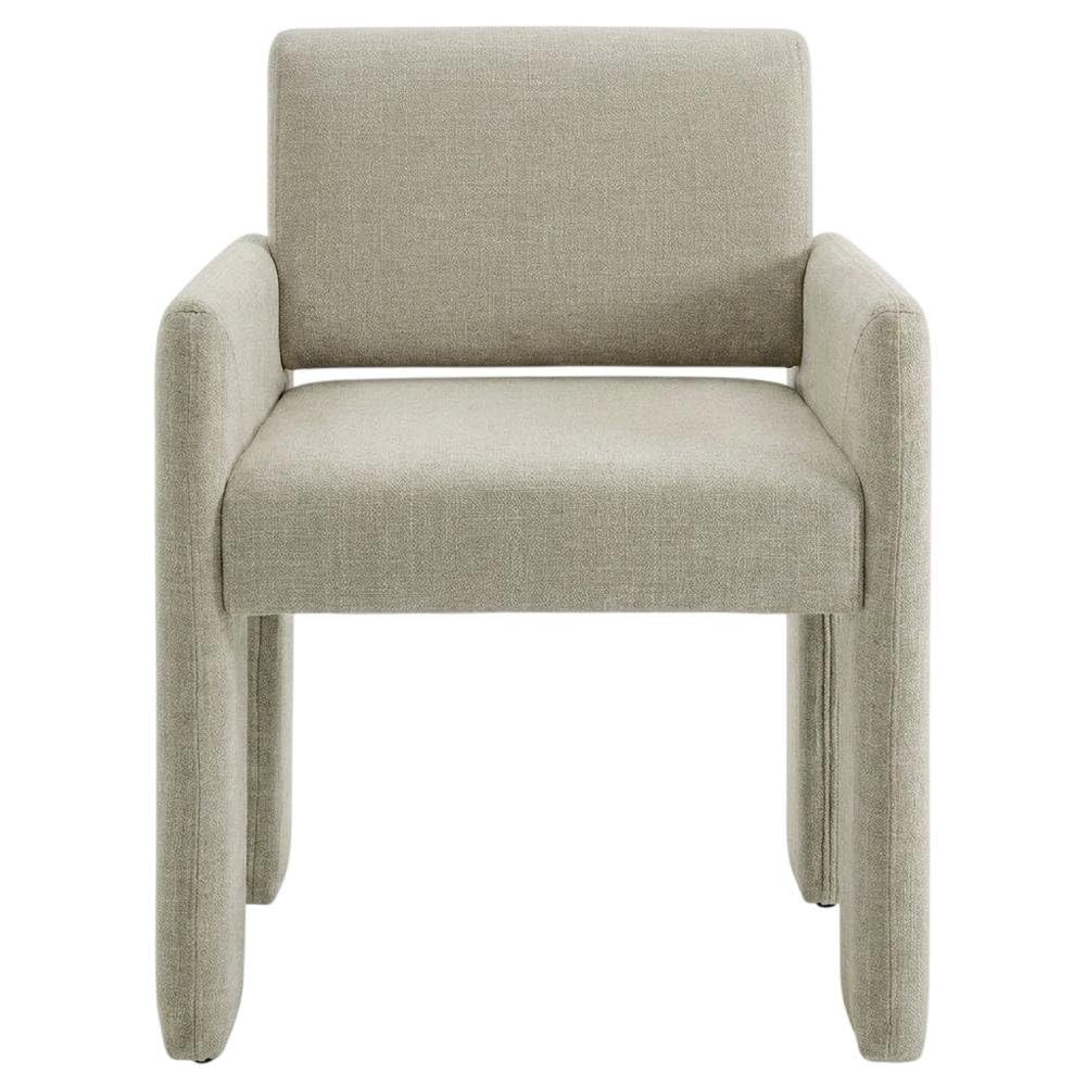 Fabric-Upholstered Dining Chair with Arms and Thick Cushion by Furnifact – Polyester, Linen Brown