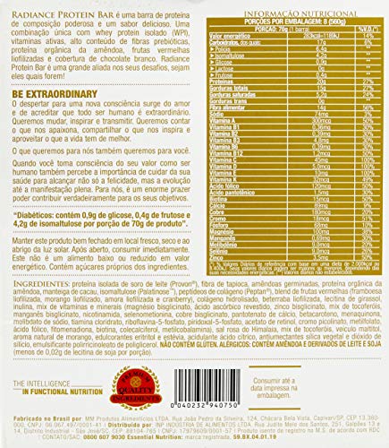 Essential Nutrition Radiance Barra de proteínas, Sabor Frutas Vermelhas com Chocolate Branco, 8 Unid