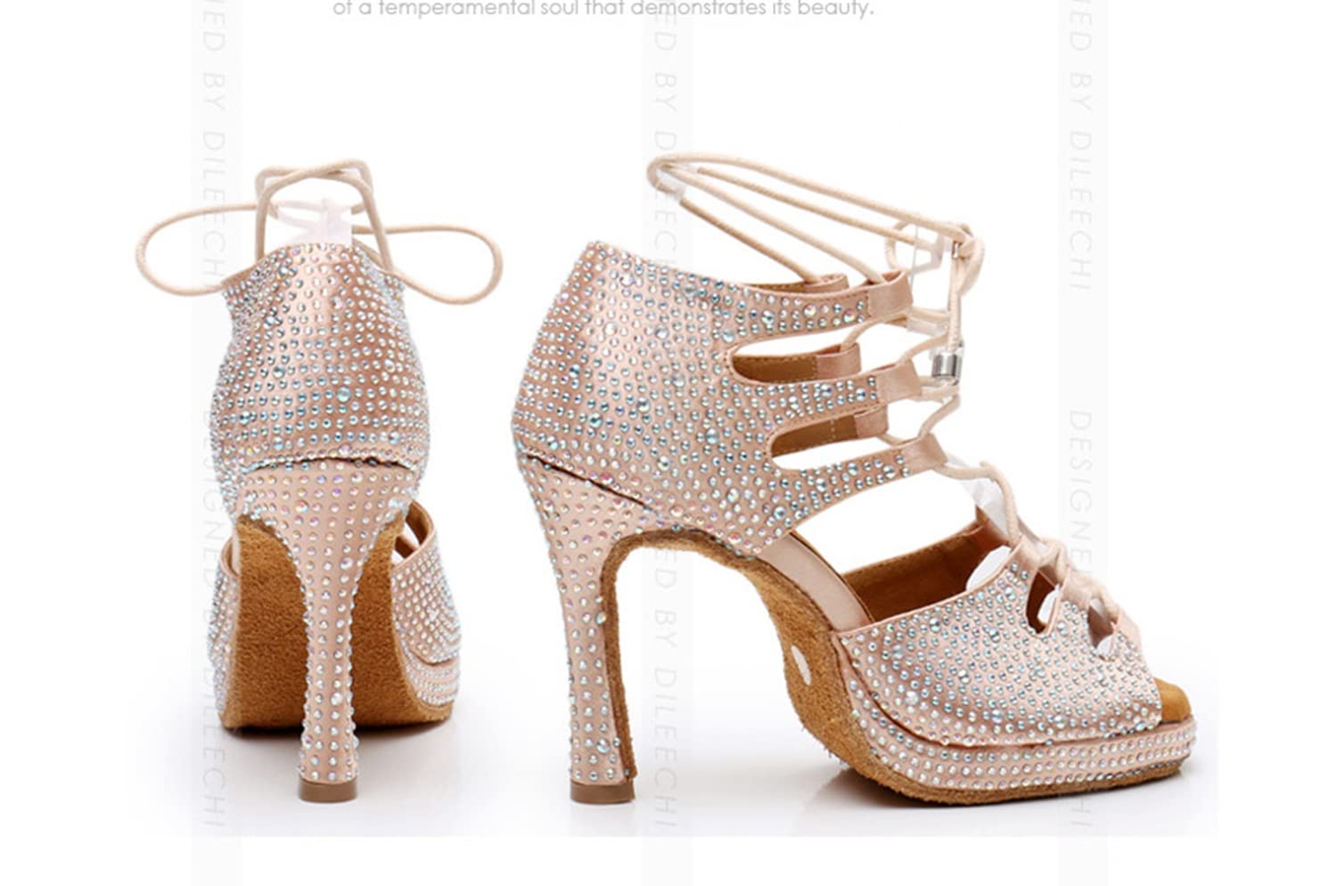 Sandalias modernas de baile latino con cordones para mujer, para boda, fiesta, L425 Plataforma Beige Tacón de 10 cm, 38 EU
