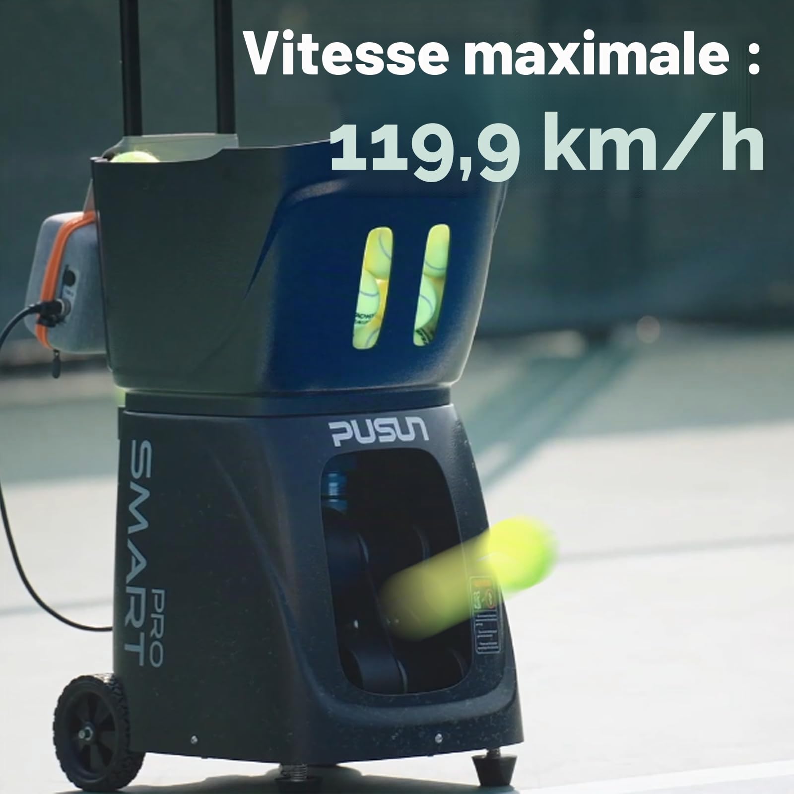 PUSUN Machine à Balles de Tennis, PT-Smart Pro Lanceur de Tennis de Padel pour Entraînement Professionnel, Exercice IA/Programmation/Aléatoire, Triple contrôle via App/iWatch/Télécommande, Capacité