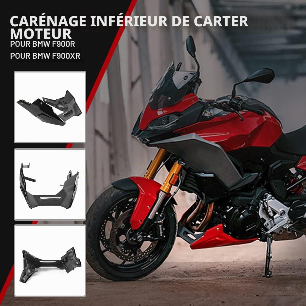 Moto Carénage Bellypan Moteur Garde Châssis Pare-Chocs Protection Couverture Panneau Inférieur Spoiler Capot Carénage Corps Cadre Kit pour F900R F900XR F 900 R XR 2020-2023 (Le Noir)