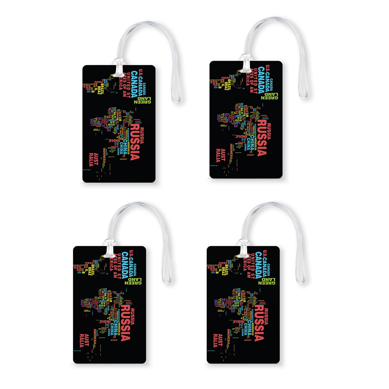 World Name Map Printed Gloss Finish PVC Luggage Tags with Silicon Strap Ideal for International Travel |Set of 4 | Multicolor-image-43