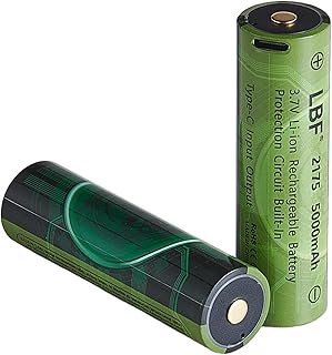 Button Top 3.7V 5000mAh(21 * 75 not 18 * 65) Rechargeable Battery Type-C Input/Output Protection Circuit Built-in Large Capacity 3.6V Replacement Battery for Flashlight, Headlamps etc 2 Pack