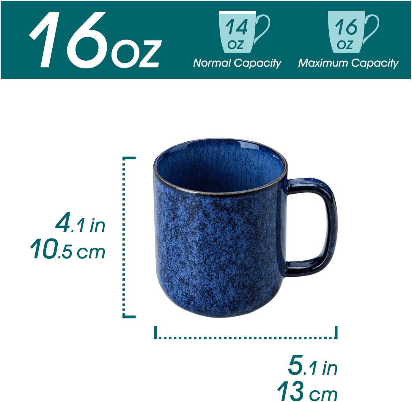vancasso STARRY Coffee Mugs Set, 16 oz Ceramic Coffee Cups for Americano Hot Tea Iced Coffee Cold Brew Cocoa Milk Stoneware Mugs Set of 6, Dishwasher & Microwave Safe, Blue - Image 2