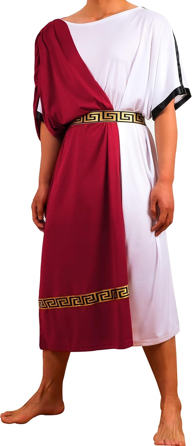 EAWIN Men's Deluxe Classic Toga Costume Set Including Tunic,Belt Roman Costume White God Burgundy Summer Partywear - Image 2