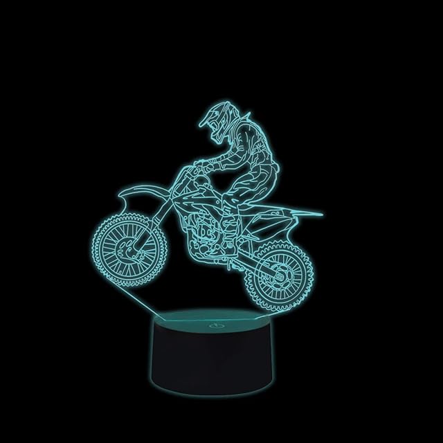Coolzon 3D Optical Illusion Lamp LED Night Light, Motocross Bedside Lamp Kids Lamp for Sleeping Decoration Nightlight 7 Colour Changing Motocross Bike Lamp Toy with 1.5M USB Cable