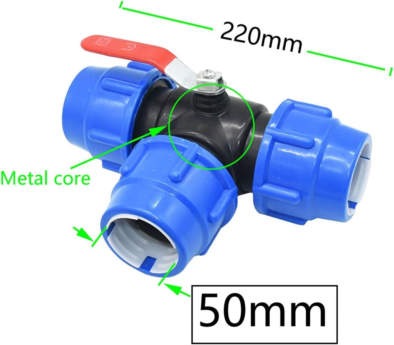Utility Connector Adapter Hose Connector Adapter 3/4" 1" 1.5" Pe Pipe Three-Way Plastic Ball Valve 32/40/50Mm T-Type Pe Hose Quick Connect Water Separator Metal Core 1Pcs/32Mm