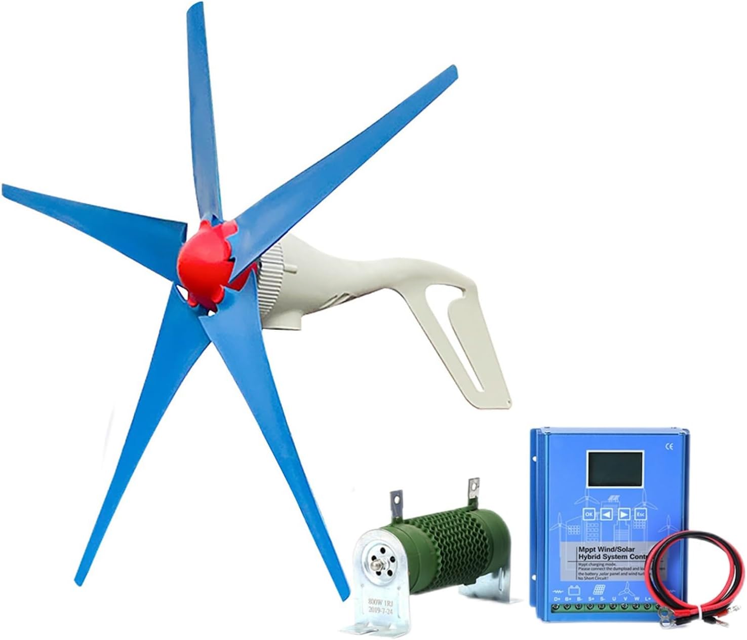 2KW Wind Turbine Generator Kit 12V24V48V With Charge Controller Automatic Direction Adjustment Wind And Solar Hybrid Power Generation System For Home Project Use Street Lighting(48V)