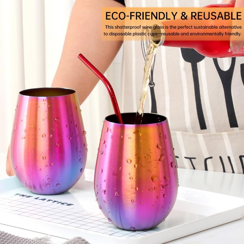 Buyer Star 304 Stainless Steel Wine Glasses Set of 4 - Large 17 oz Outdoor Stemless Wine Tumblers - 100% Unbreakable & Stemless Metal Drinking Cups for Home and Outdoors Dishwasher safe (Rainbow) - Image 4