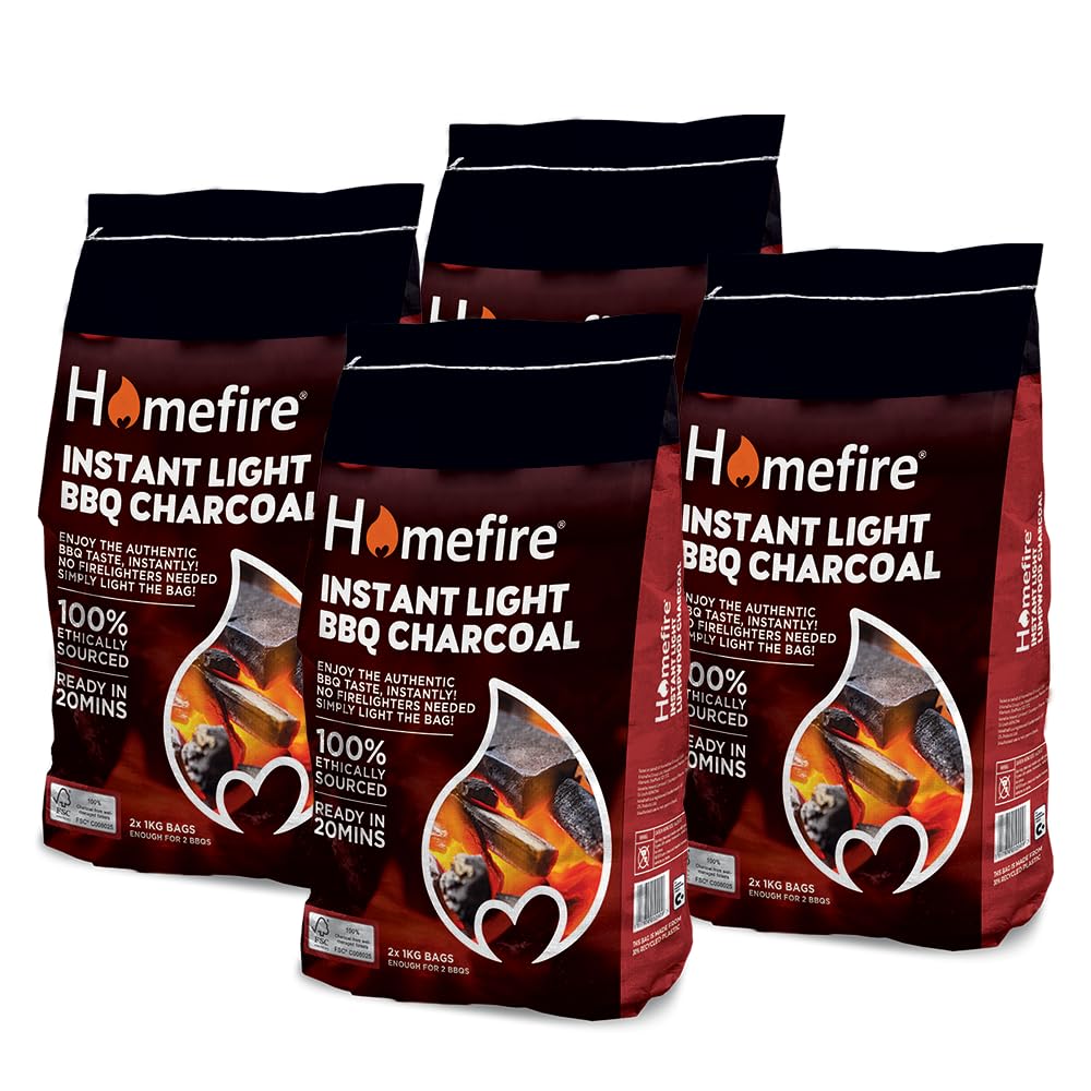Homefire Instant Light Lumpwood Charcoal, Great for Traditional BBQs, 1kg (8 Packs)