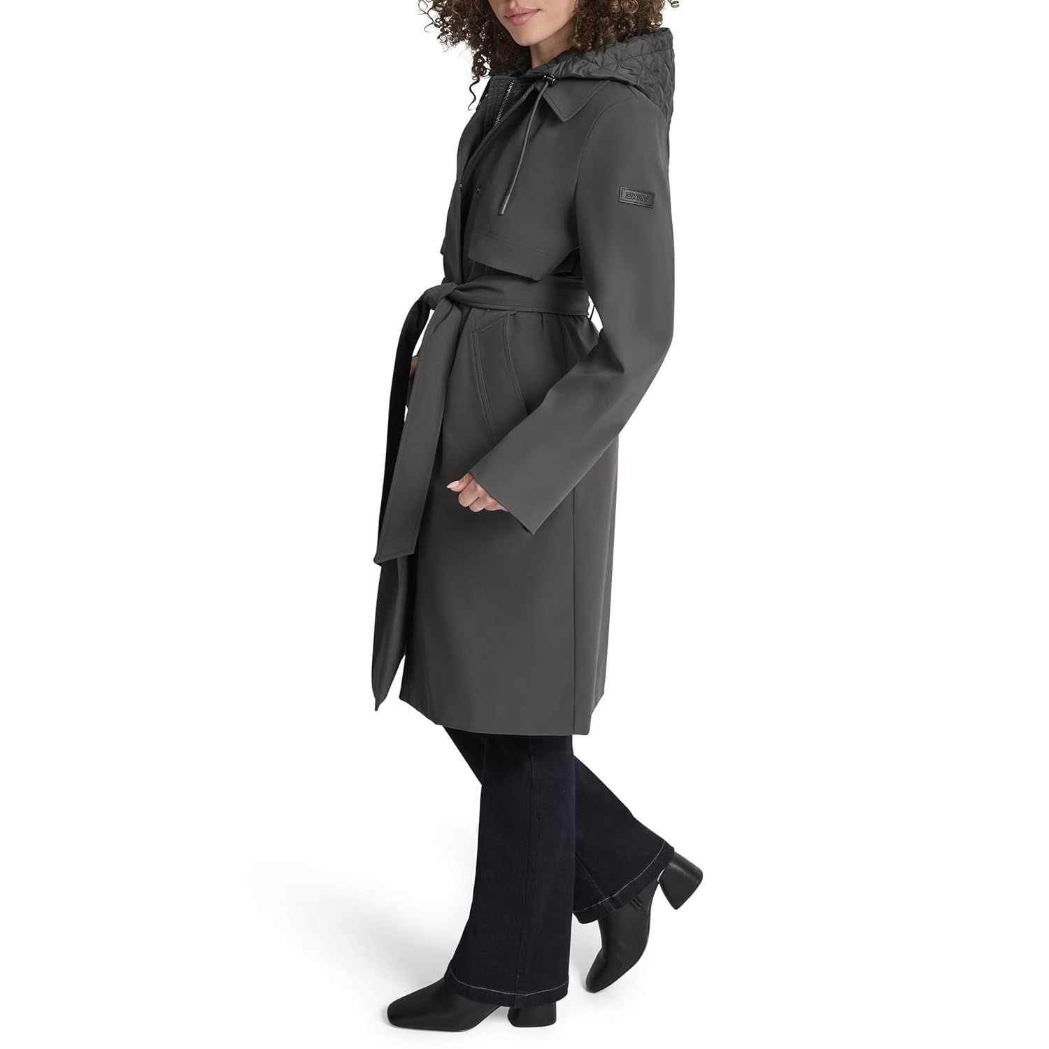 DKNY Women's Belted Trench Coat With Hood – Lightweight Water-resistant Long Jacket - Image 3